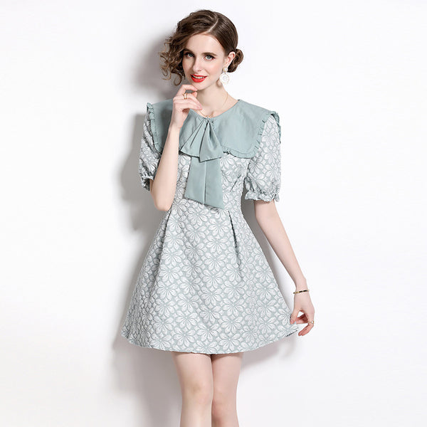 Bow Front Neck Sweet Temperament Short Style Dress