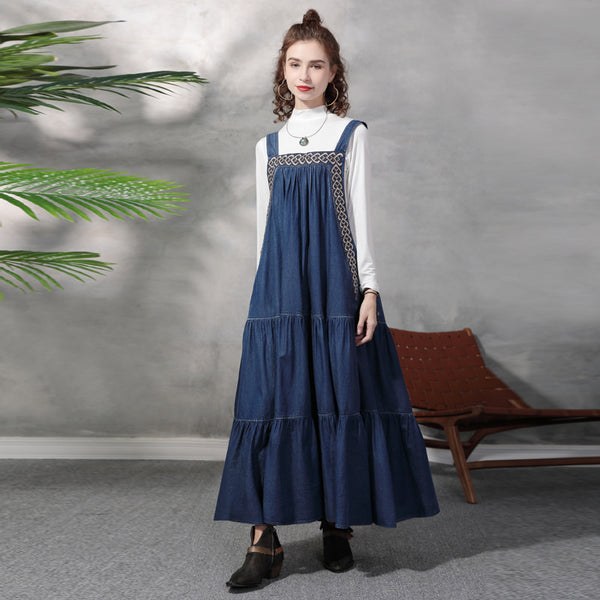 Loose Vintage Embroidery Patchwork Large Swing Dress