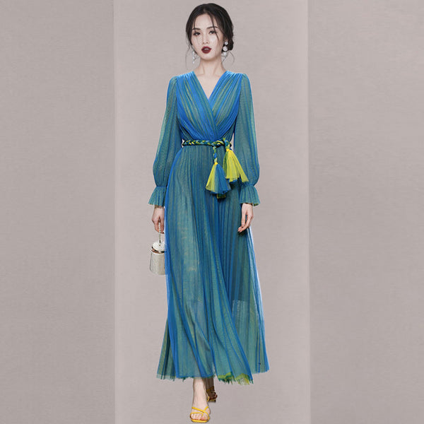 New Women's Temperament Lantern Sleeve Collection Waist Slimming Dress