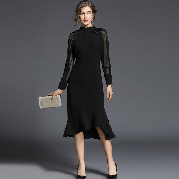 New Fashion Temperament Long-Sleeved Fishtail Slim Dress