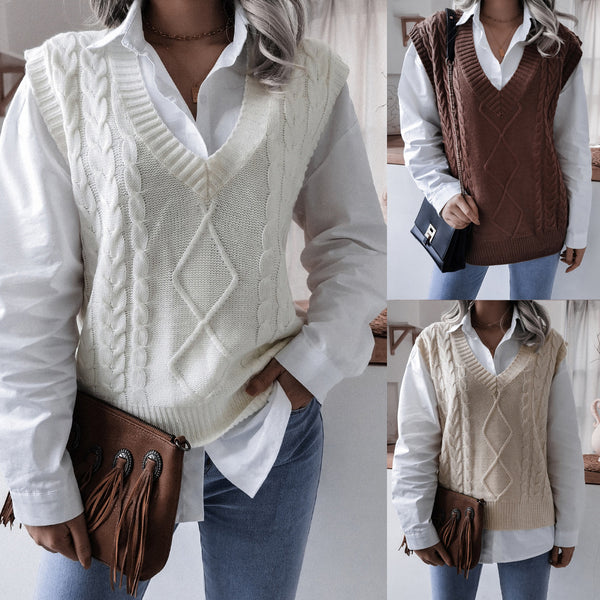 V-Neck Casual Loose Knitted Vest Sweater Vest