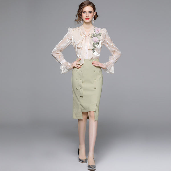 Shirt + Green Fanny Pack Hip Skirt Two-Piece Suit