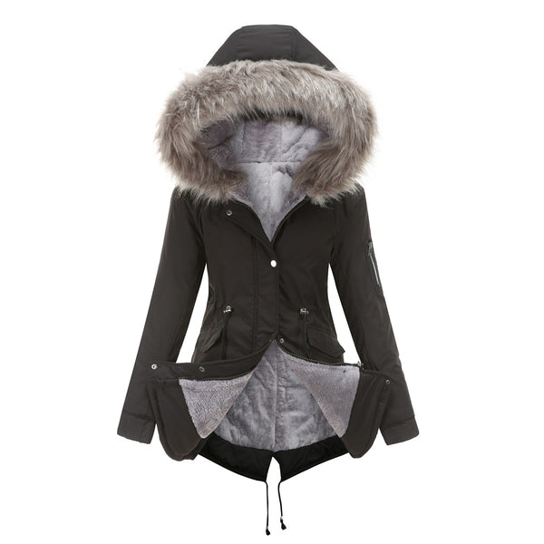 Mid-Length Hooded Winter Warm Plus Velvet Coat Cotton Clothing