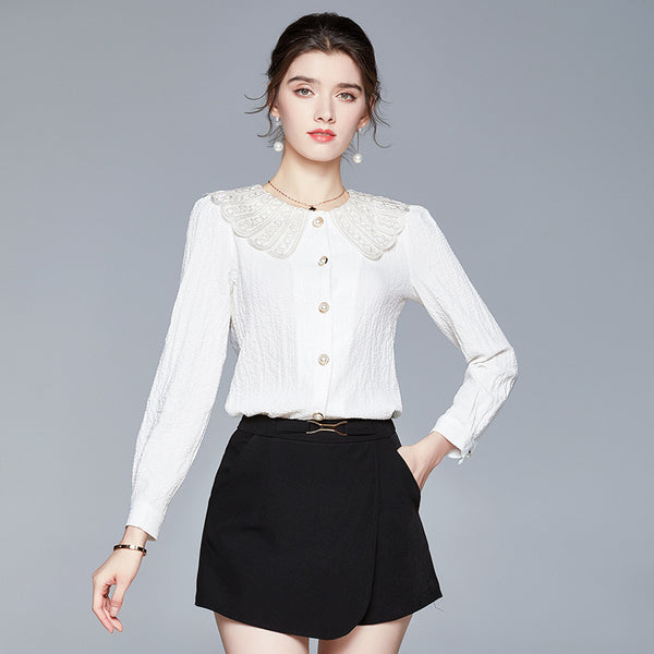 White Shirt Western Style Top + Trouser Skirt Two-Piece Suit