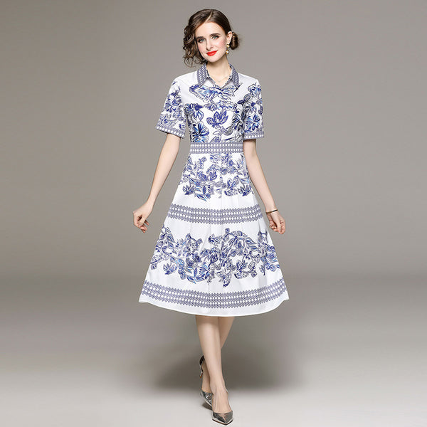 Fashion All-in-One Collection Waist Slimming Positioning Printed Dress