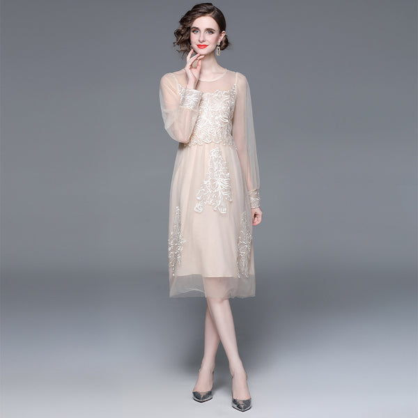 Embroidery Heavy Industry Gauze French Temperament Elegant Dress