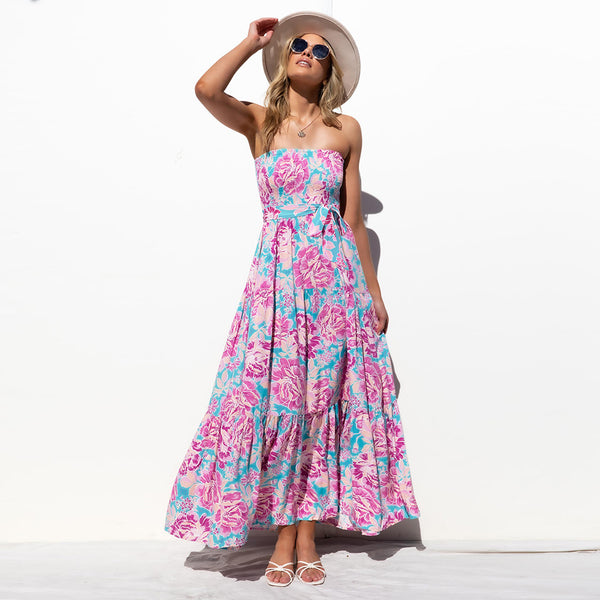 Wrapped chest sexy tie dress summer 2023 floral dress