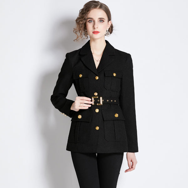 Black Suit Jacket Female Heavy Industry Design Sense Large Lapel Black Suit Dress